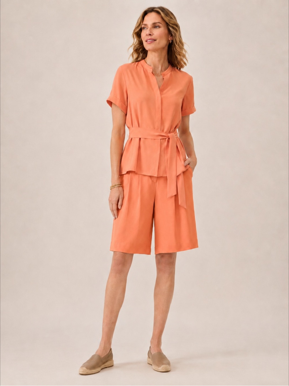 Lafayette 148 NY Coral Blouse NWT & Bermuda Shorts 2 Piece Matching Set